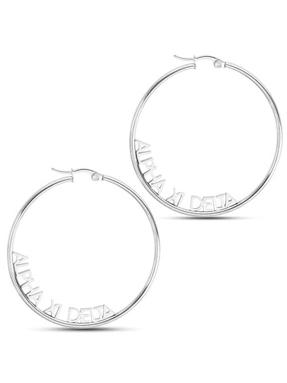Sorority Shop Alpha Xi Delta- Hoop Silver-Plated Dainty Earrings for Women -Alpha Xi Delta Jewelry with Ideal 2" Diameter Hoops - Alpha Xi Delta Gifts