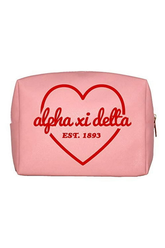 Sorority Shop Alpha Xi Delta Makeup Bag - Multi-Purpose PU Leather, Water-Resistant Makeup travel bag with Licensed Design and Zipper Closure, Perfect Alpha Xi Delta Sorority Gifts for Women