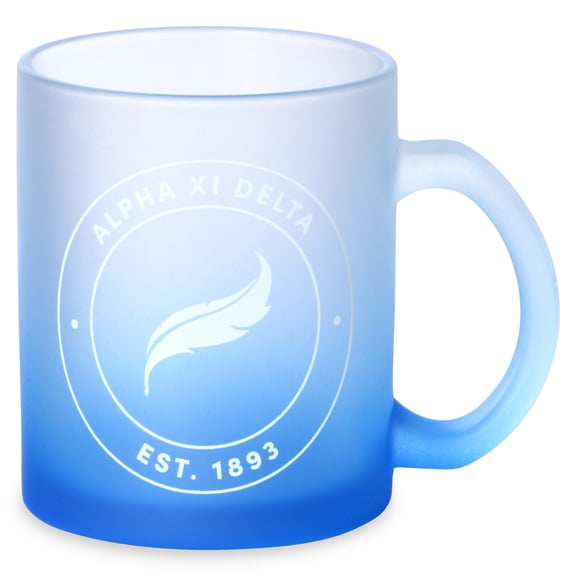 Sorority Shop Alpha Xi Delta Mug, Ombre Glass Mug with Screen Printed Sorority Name and Logo for Coffee or Any Drink