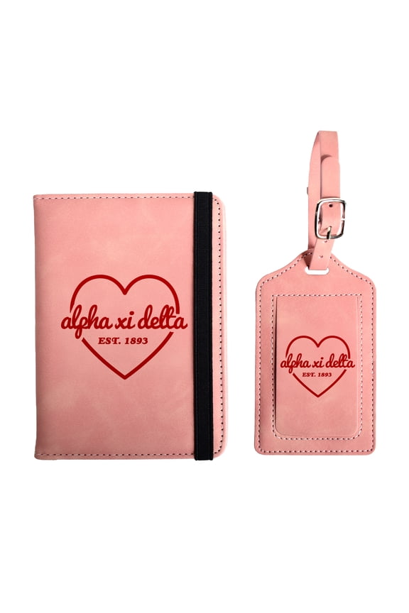 Alpha Xi Delta Passport Holder and Luggage Tag Travel Accessories Set, Officially Licensed, Sorority Gift for Women