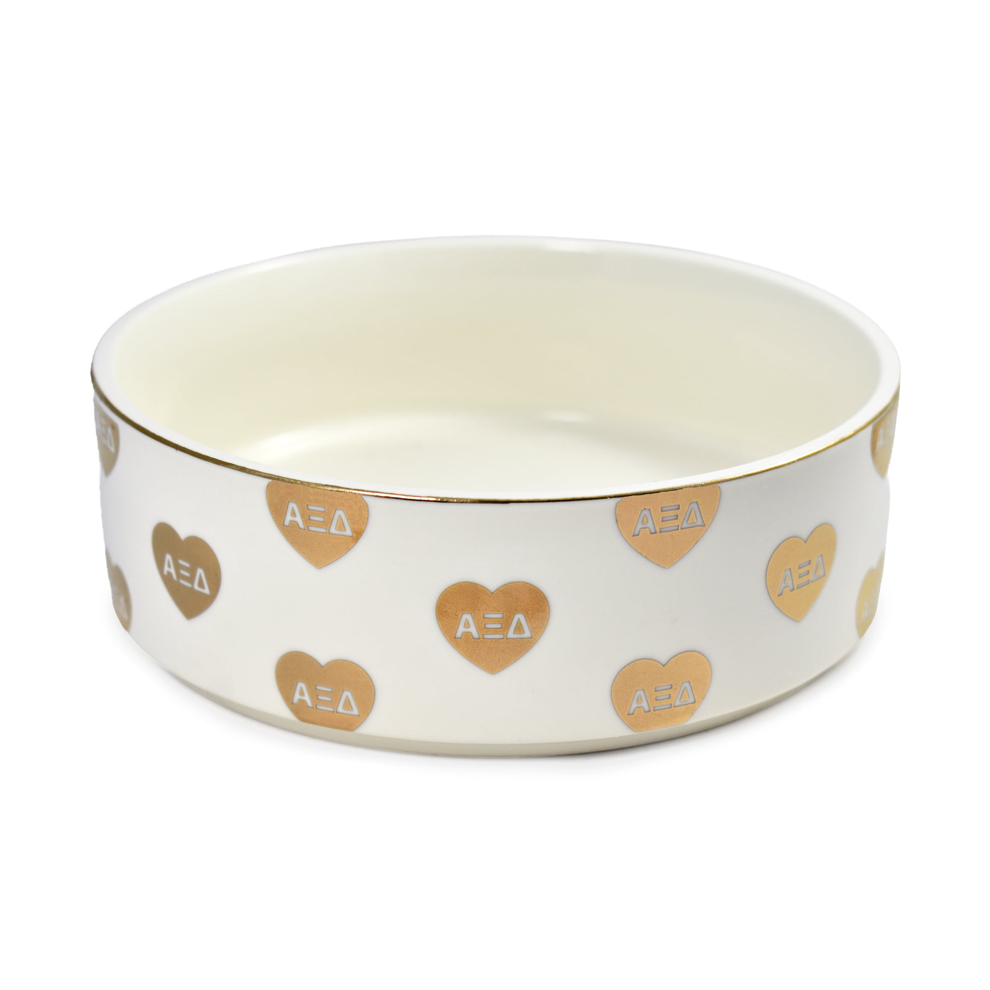 Sorority Shop Alpha Xi Delta Pet Bowl, 6" Ceramic Bowl for Dogs and Cats, Heart Design with Sorority Greek Letters, Use for Food or Water