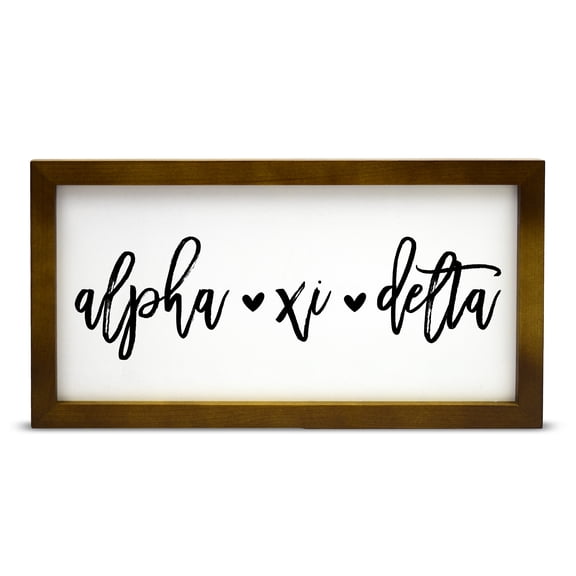 Sorority Shop Alpha Xi Delta Wall Art - 17" X 9" Rectangle Wood Framed Wall Decor, Wall Sign with Script Design