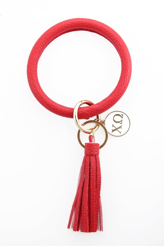 Chi Omega Bangle Keychain with Tassel and Engraved Disc - Red