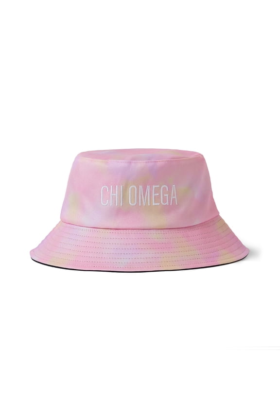 Chi Omega Bucket Hat - Pink Tie Dye Aesthetic with Embroidered Greek Sorority Name