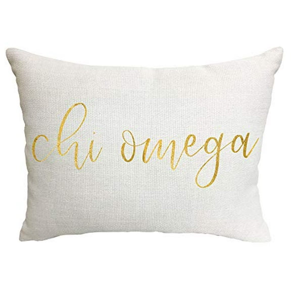 Sorority Shop Chi Omega Pillow Gold Script Design, 12" x 16" Lumbar Pillow Sorority