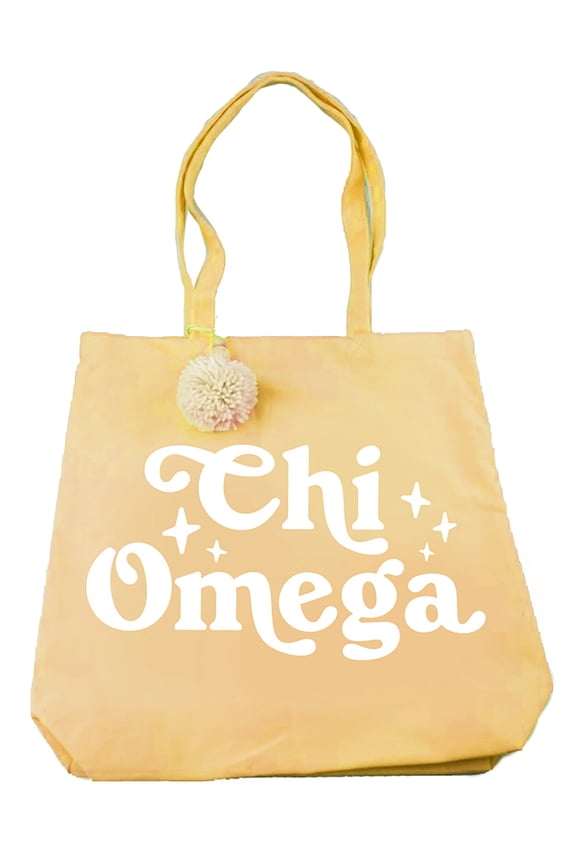 Chi Omega Retro Pom Pom Tote Bag