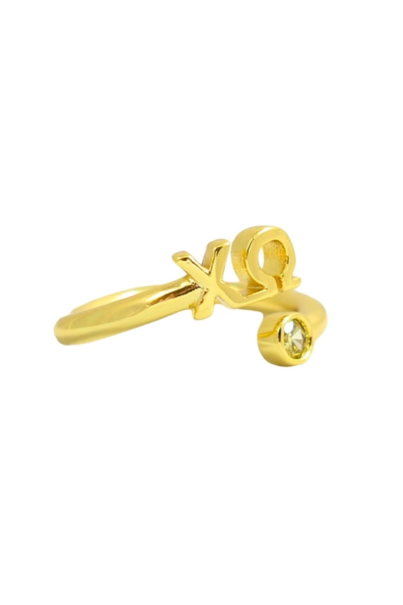 Chi Omega Ring, Wraparound Ring with 18k PVD Gold Coating and Cubic Zirconia Yellow Stone