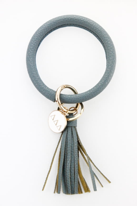 Delta Delta Delta Bangle Keychain with Tassel and Engraved Disc - Blue