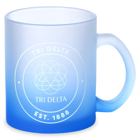 Sorority Shop Delta Delta Delta Mug, Ombre Glass Mug with Screen Printed Sorority Name and Logo for Coffee or Any Drink