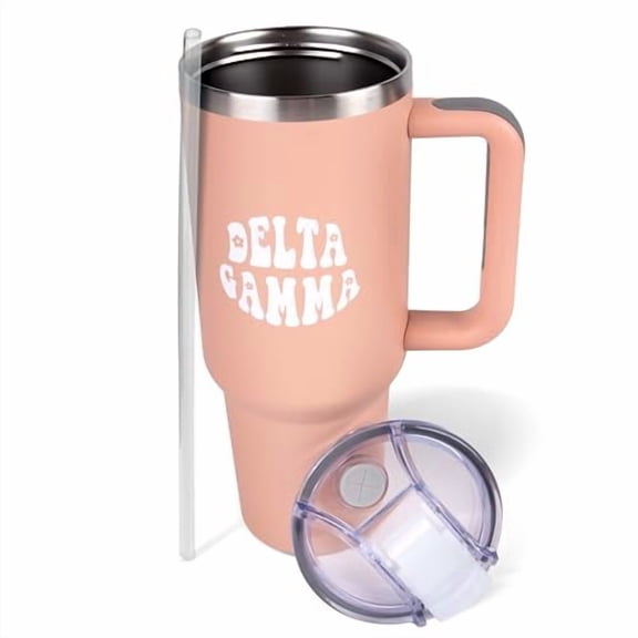 Sorority Shop Delta Gamma 40oz Tumbler with Handle - Best Friend Tumblers for Women - Cute Sorority Engraved Tumbler - Insulated Tumblers to Keep Your Drinks Cold or Hot for Hours