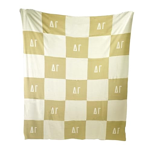 Sorority Shop Delta Gamma Acrylic Knit Blanket - Stylish Beige Checkered Blanket Perfect for Big Little Sorority Gifts - Soft, Cozy, and Comfortable Gift Blanket for Women - 50" X 62"