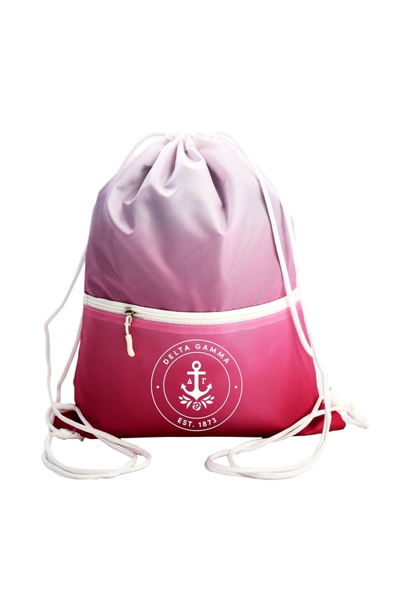 Delta Gamma Drawstring Backpack, Ombre Red Color Design