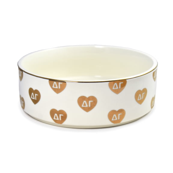 Sorority Shop Delta Gamma Pet Bowl, 6" Ceramic Bowl for Dogs and Cats, Heart Design with Sorority Greek Letters, Use for Food or Water