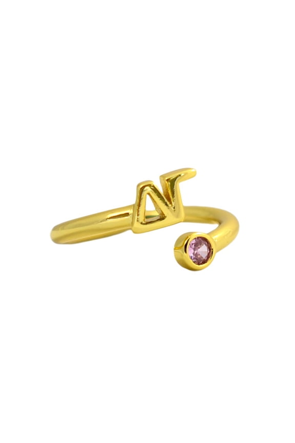 Delta Gamma Ring, Wraparound Ring with 18k PVD Gold Coating and Cubic Zirconia Pink Stone