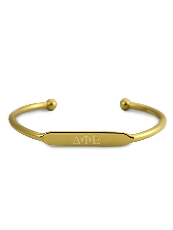 Delta Phi Epsilon Bracelet, 18k Gold-Plated Adjustable Cuff Bracelet with Greek Letters