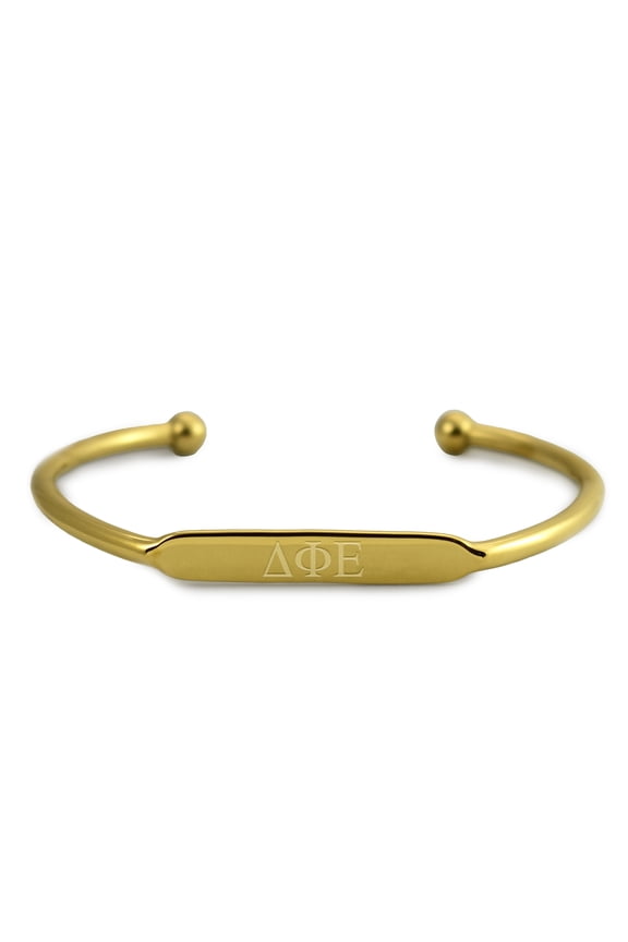 Delta Phi Epsilon Bracelet, 18k Gold-Plated Adjustable Cuff Bracelet with Greek Letters
