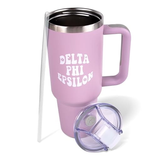 Sorority Shop Delta Phi Epsilon 40oz Tumbler with Handle - Best Friend Tumblers for Women - Cute Sorority Engraved Tumbler - Insulated Tumblers to Keep Your Drinks Cold or Hot for Hours