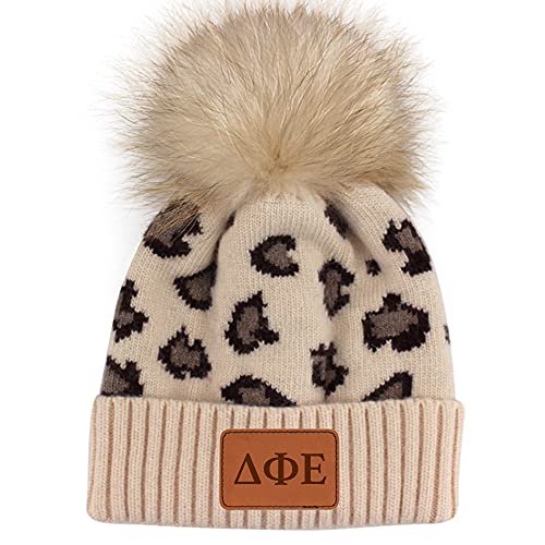 Sorority Shop - Delta Phi Epsilon Beanie Hat - Leopard Print - DPE Name Patch