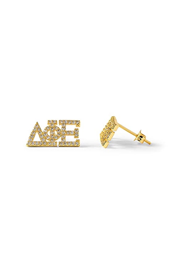 Sorority Shop Delta Phi Epsilon Earrings DPE 18K Gold Plated Sorority Gifts Earrings, Long-Lasting Delta Phi Epsilon Gifts for Women