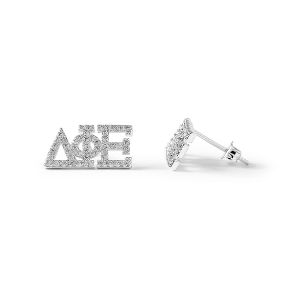 Sorority Shop Delta Phi Epsilon Earrings  White Gold Plated Stud Earrings, Long-Lasting Sorority Gifts for Women