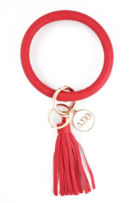 Delta Sigma Theta Bangle Keychain with Tassel and Engraved Disc - Red
