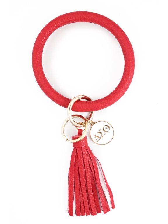 Delta Sigma Theta Bangle Keychain with Tassel and Engraved Disc - Red