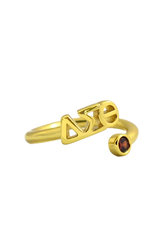 Delta Sigma Theta Ring, Wraparound Ring with 18k PVD Gold Coating and Cubic Zirconia Garnet Stone