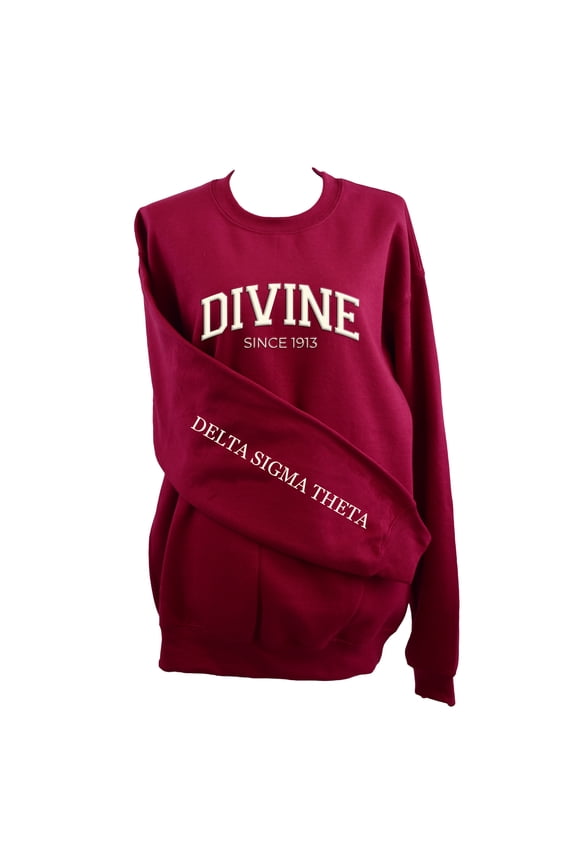 Delta Sigma Theta Sweatshirt - Fleece Crewneck Sweatshirt, Divine and Sorority Name Design (Size Large)