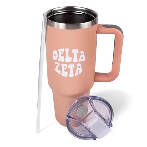 Sorority Shop Delta Zeta 40oz Tumbler with Handle - Best Friend Tumblers for Women - Cute Sorority Engraved Tumbler - Insulated Tumblers to Keep Your Drinks Cold or Hot for Hours