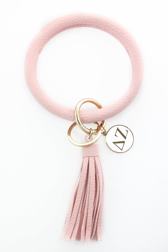 Delta Zeta Bangle Keychain with Tassel and Engraved Disc - Pink