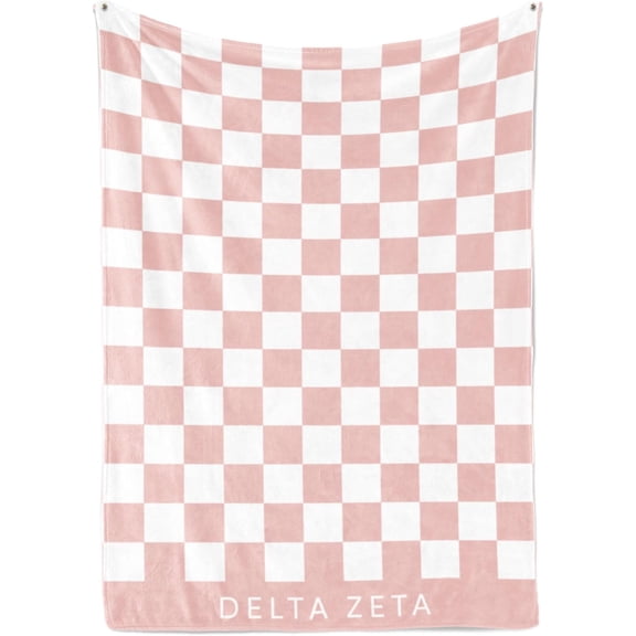 Sorority Shop Delta Zeta Thick Checkered Throw Blanket - Soft, Cozy, 50" X 62", Pink & White