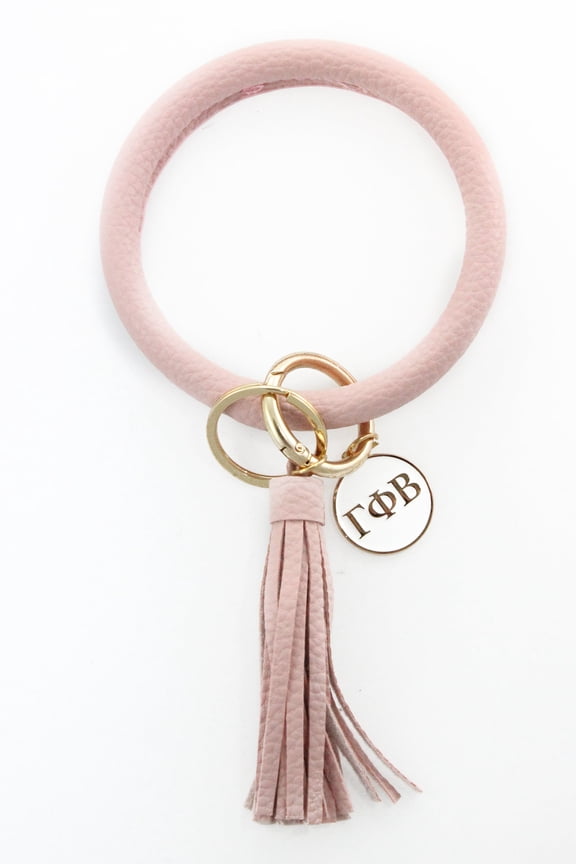 Gamma Phi Beta Bangle Keychain with Tassel and Engraved Disc - Pink