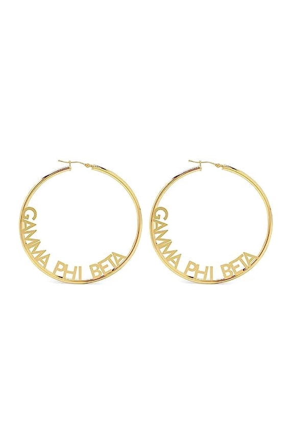 Gamma Phi Beta Hoop Earring, 18K PVD Gold Coated Earrings with Ideal 2" Diameter Hoops