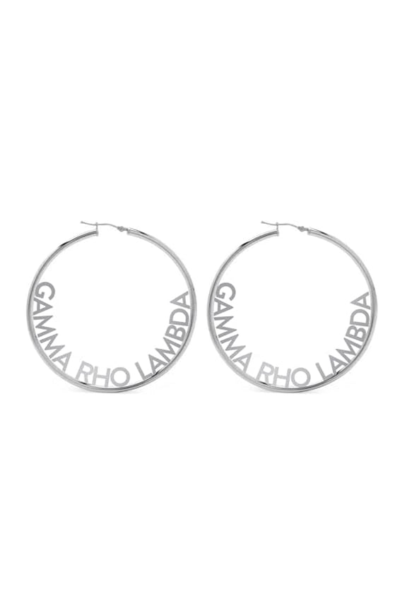 Sorority Shop Gamma Rho Lambda- Hoop Silver-Plated Dainty Earrings for Women -Gamma Rho Lambda Jewelry with Ideal 2" Diameter Hoops - Gamma Rho Lambda Gifts