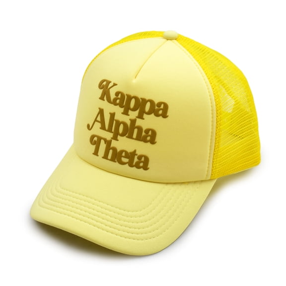 Sorority Shop Kappa Alpha Theta Baseball Cap - Mesh Trucker-Style Hat, Padded Front Panel and Snap Closure (Yellow)