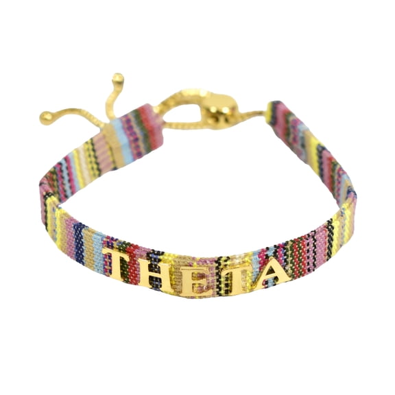 Sorority Shop Kappa Alpha Theta Bracelet  Multi-Color Woven Bracelet with Gold-plated Sorority Nickname and Adjustable Clasp