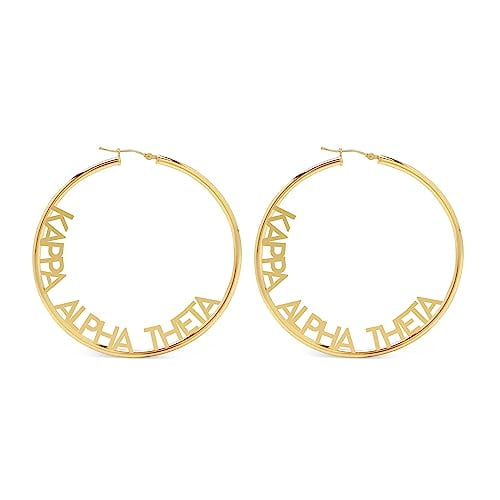 Sorority Shop Kappa Alpha Theta- Hoop 18K Gold Plated Dainty Earrings for Women - Kappa Alpha Theta Jewelry with Ideal 2" Diameter Hoops - Kappa Alpha Theta Gifts