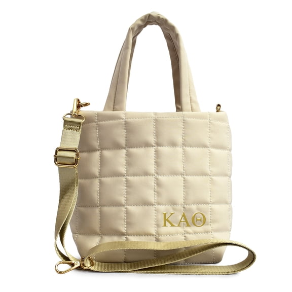 Sorority Shop Kappa Alpha Theta Quilted Tote Bag- Small Crossbody Bag with Sorority Greek Letters Emblem, 5L Capacity