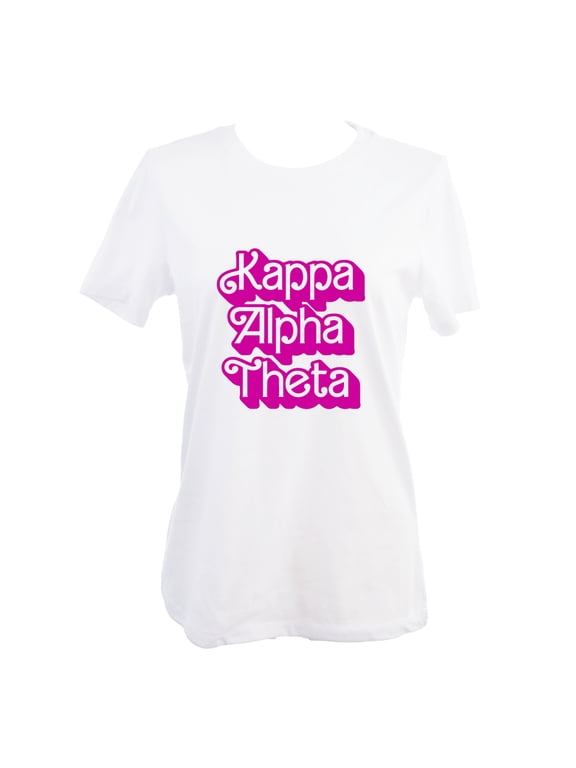 Kappa Alpha Theta Relaxed Fit T-Shirt with Pink Retro Dolly Design, Size Small