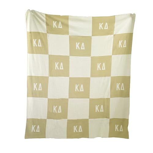 Sorority Shop Kappa Delta Acrylic Knit Blanket - Stylish Beige Checkered Blanket Perfect for Big Little Sorority Gifts - Soft, Cozy, and Comfortable Gift Blanket for Women - 50" X 62"