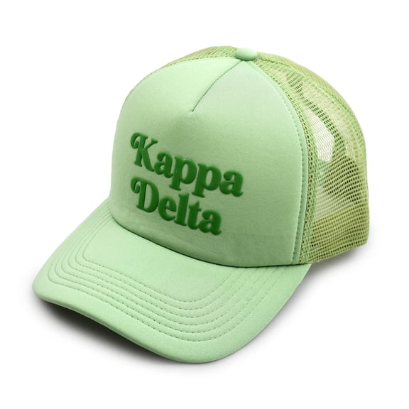 Sorority Shop Kappa Delta Baseball Cap - Mesh Trucker-Style Hat, Padded Front Panel and Snap Closure (Green)