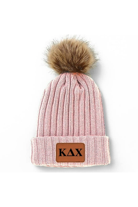 Sorority Shop Kappa Delta Chi Beanie Hat with Pompom, with Kappa Delta Chi Sorority Name Patch Pink