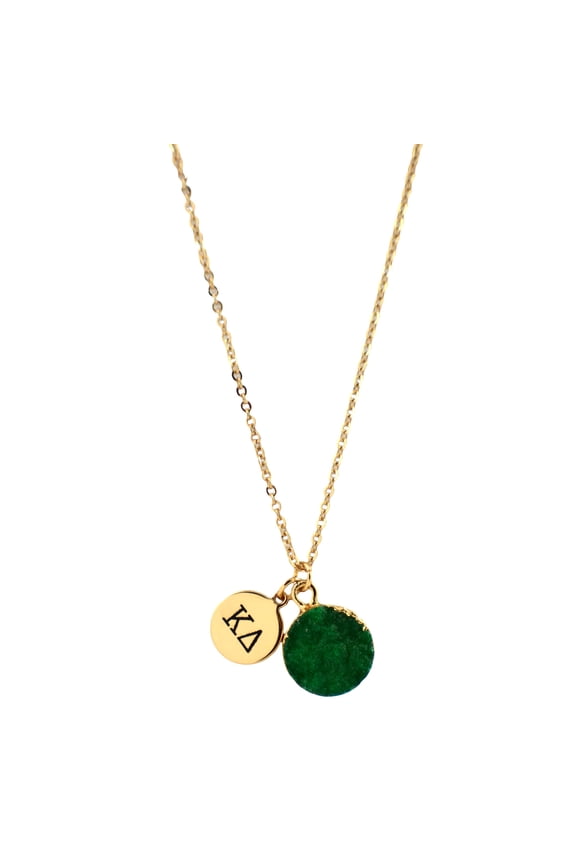 Kappa Delta Green Druzy Gemstone Necklace with Engraved Pendant  14K Gold-Dipped Jewelry  Sorority Gift, Charm Paraphernalia