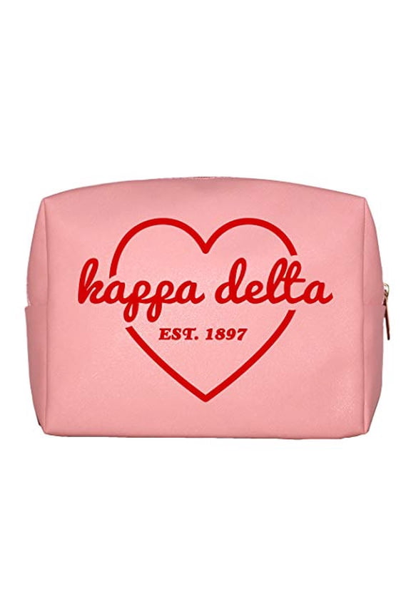 Sorority Shop Kappa Delta Makeup Bag - Multi-Purpose PU Leather, Water-Resistant Makeup travel bag with Licensed Design and Zipper Closure, Perfect Kappa Delta Sorority Gifts for Women