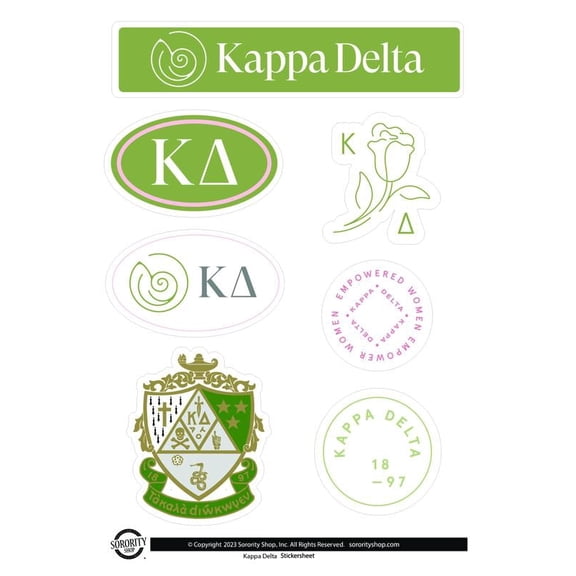 Sorority Shop Kappa Delta Sticker Sheet - Brand Focus Vinyl Sorority Stickers with Officially Licensed Designs, Removable Adhesive, 6 Stickers per Sheet