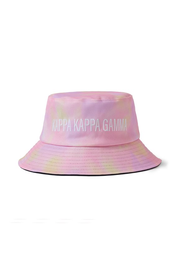Kappa Kappa Gamma Bucket Hat - Pink Tie Dye Aesthetic with Embroidered Greek Sorority Name