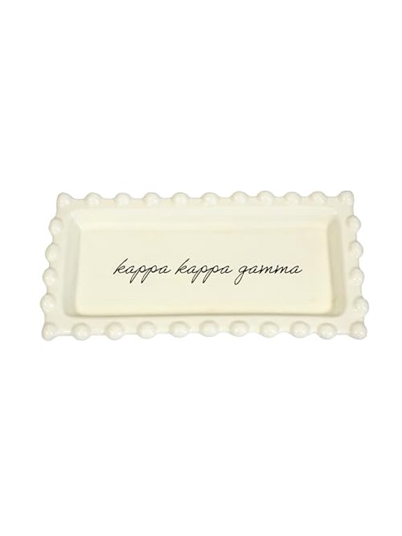 Kappa Kappa Gamma Jewelry Dish - Rectangular Gloss Finish Ceramic tray with Sorority Name in Cursive Script, Multi-Function Ceramic Ring Dish, Ideal for Jewelry and Keys