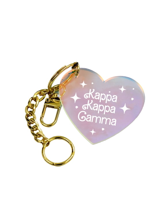 Kappa Kappa Gamma Keychain - Iridescent Heart Sorority Name Design