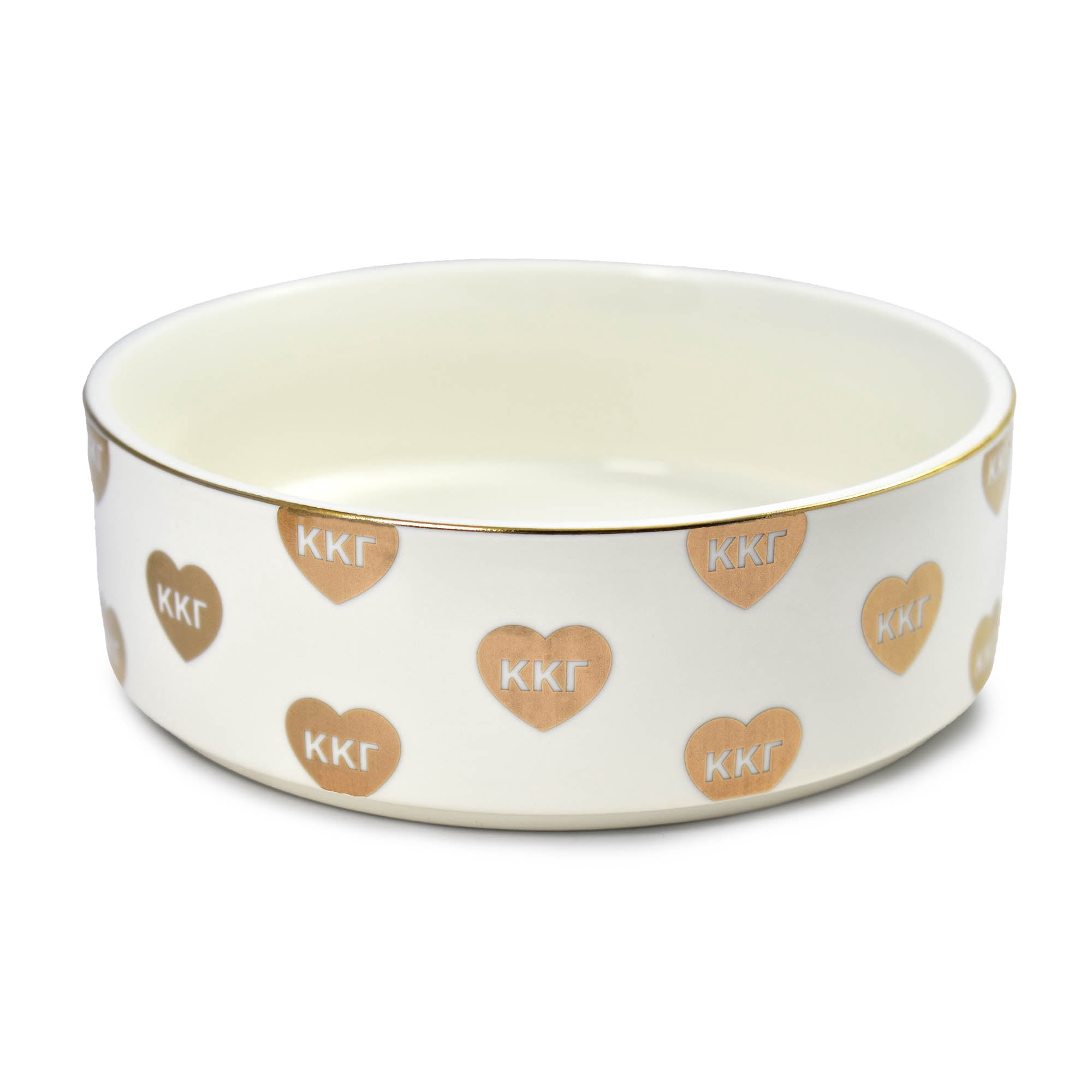 Sorority Shop Kappa Kappa Gamma Pet Bowl, 6" Ceramic Bowl for Dogs and Cats, Heart Design with Sorority Greek Letters, Use for Food or Water