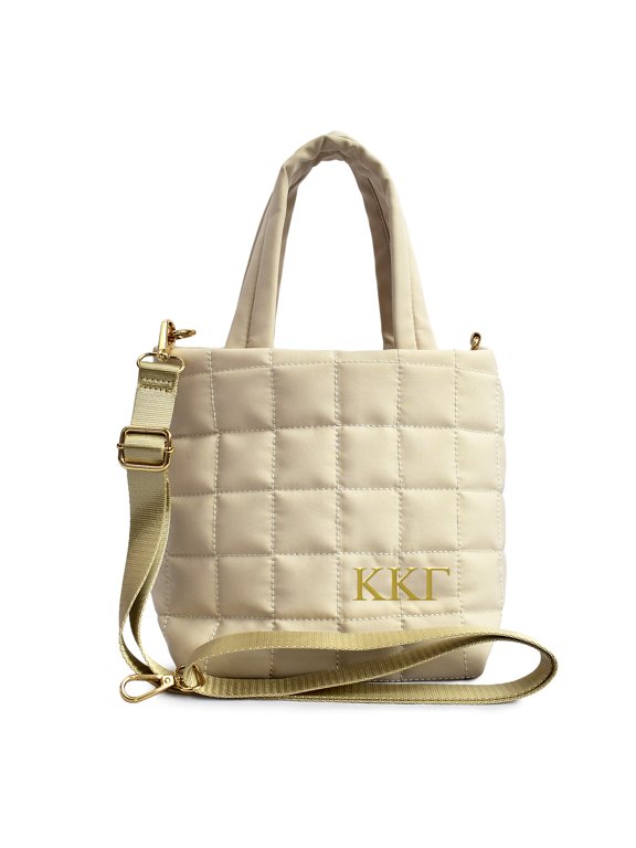 Kappa Kappa Gamma Quilted Tote Bag- Small Crossbody Bag with Sorority Greek Letters Emblem, 5L Capacity
